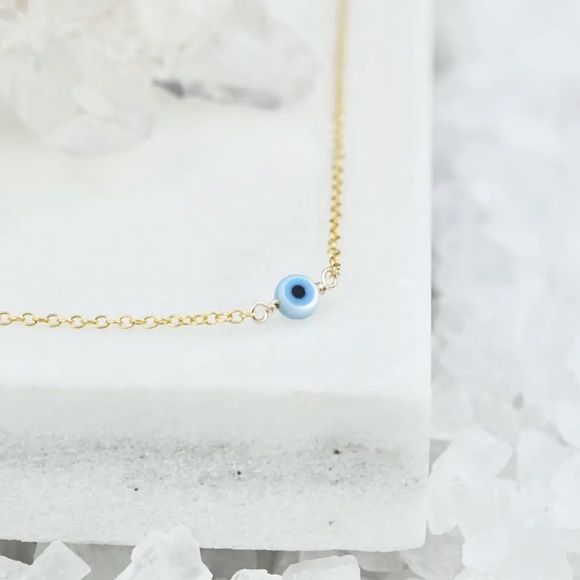 Dainty 24K Gold Plated Evil Eye Necklace - Picture 1 of 4